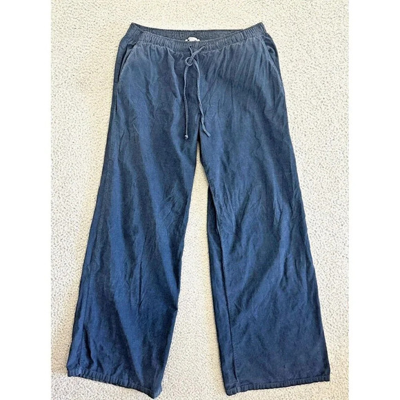 Subdued Pull-On Pants Corduroy Wide Leg Navy Blue Pockets Drawstring - Picture 1 of 10